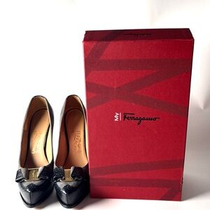 Vintage Salvatore Ferragamo Leather Pumps | Iconic Gold Buckle Heels